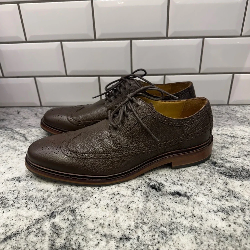 Cole Haan Mens 9.5‎ Wingtip Oxford Brown Pebbled Leather Brogue C13596 Preppy